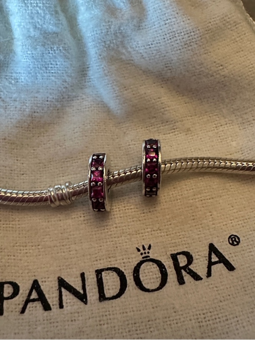 Pandora Eternity Spacer Charm featuring synthetic rubies x2